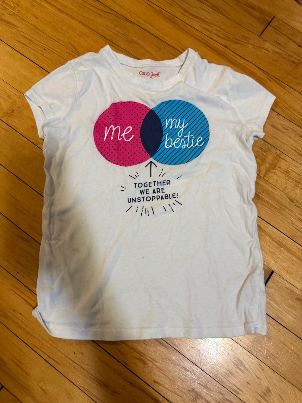 Cat & Jack White Tee with Pink & Blue "Me My Bestie" Graphic